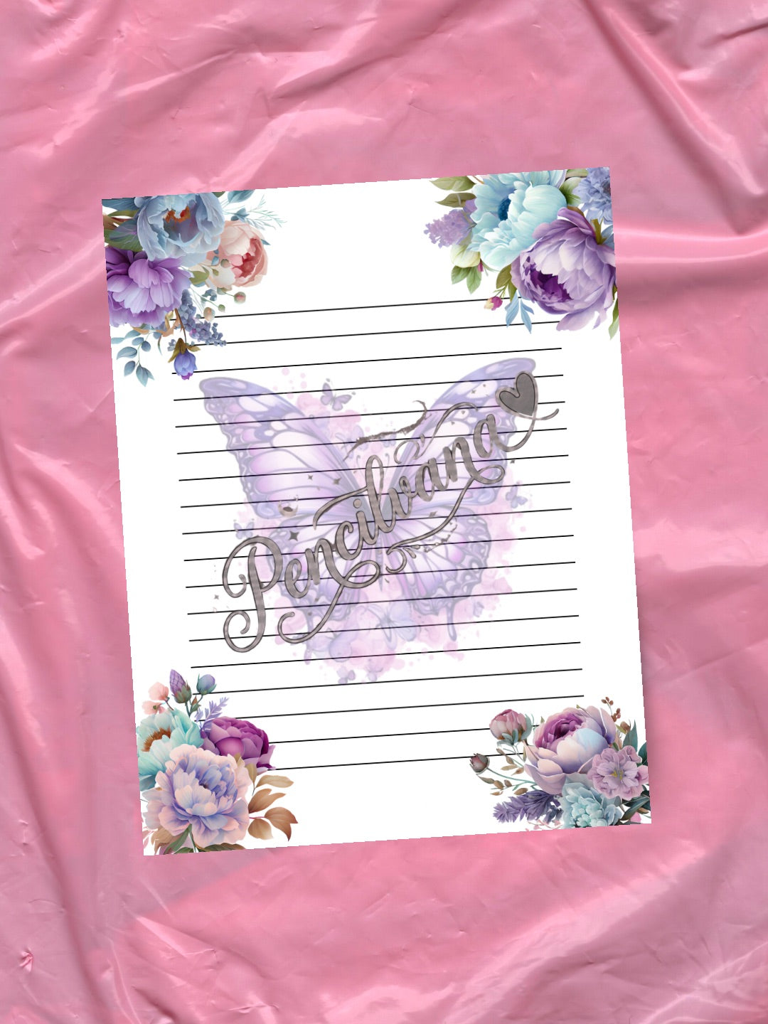 BLUE PURPLE ROSE BUTTERFLY PAPERPaper Colorful PETAL BUTTERFLY Paper Butterfly Paper | Pastel Aesthetic Stationery | Cute Lined Writing Paper | Soft Girl Desk Decor