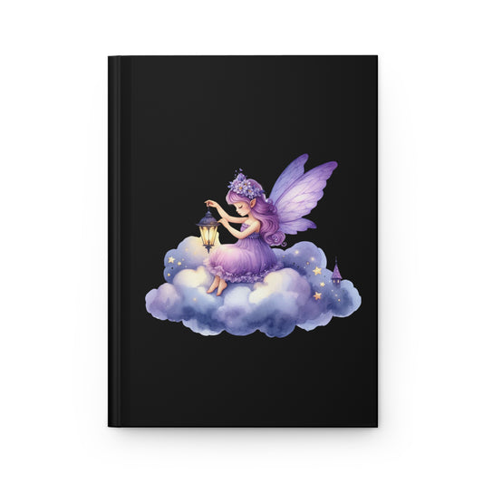 Fairy Night Hardcover Journal — Purple Fantasy Fairy on Cloud with Lantern