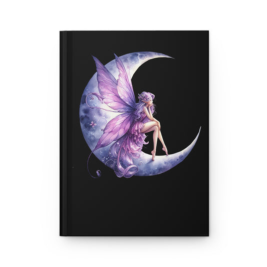 Fairy on Crescent Moon Hardcover Journal — Purple Moonlit Fantasy Notebook