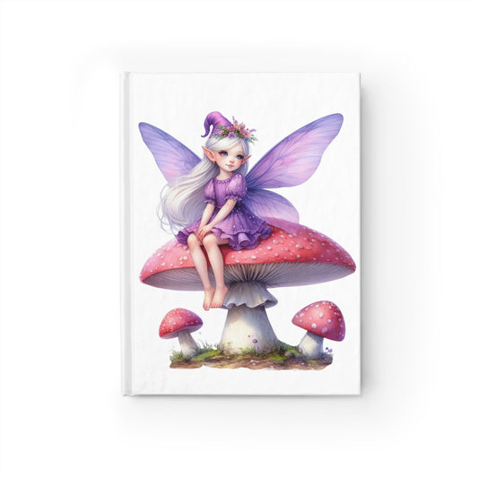 Fairy Mushroom Journal — Cute Purple Fairy Sitting on Toadstool Hardcover Notebook